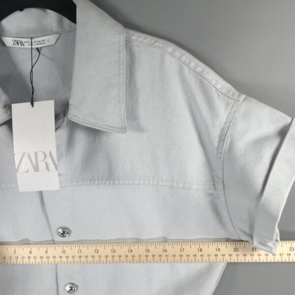 NWT ZARA Metallic Denim 100% Cotton DustyBlue Shimmer Short Romper 6929/201 Sz M - Picture 9 of 14